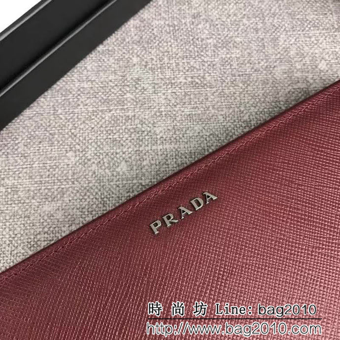 PRADA普拉達 專櫃最新爆款 十字紋牛皮 男士大號單拉鏈錢包 2ML317 DD1860